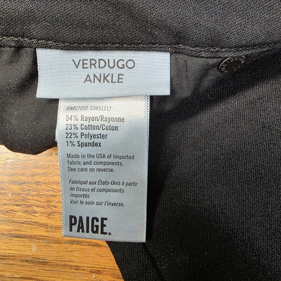 Paige Verdugo Ankle Black Denim Jeans Size 28, Inseam 27" - Picture 7 of 9